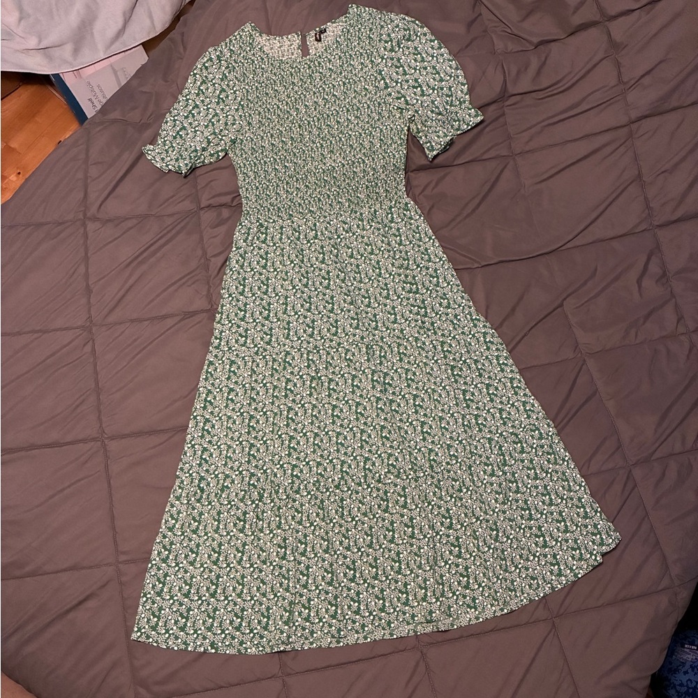 Floral Green & White Dress